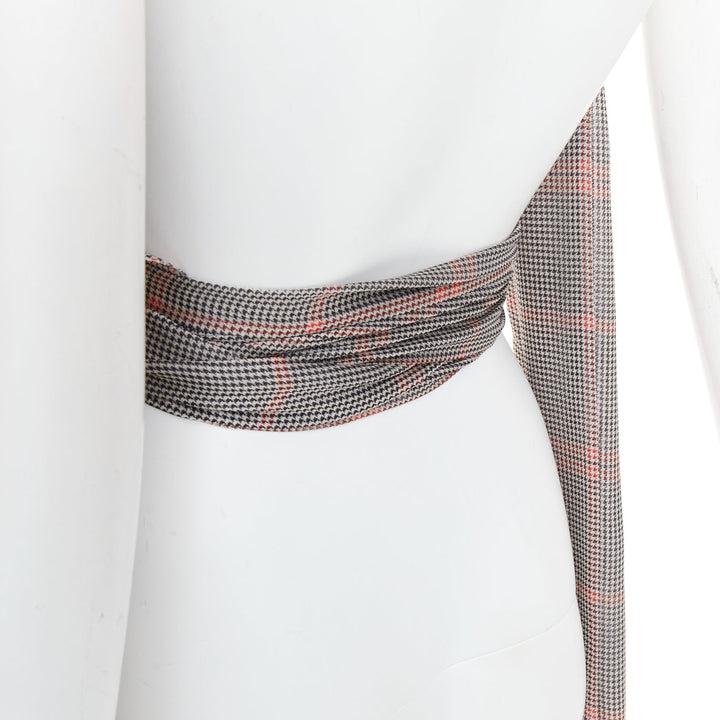 ALEXANDRE VAUTHIER COUTURE Runway grey red silk houndstooth wrap tie halter top