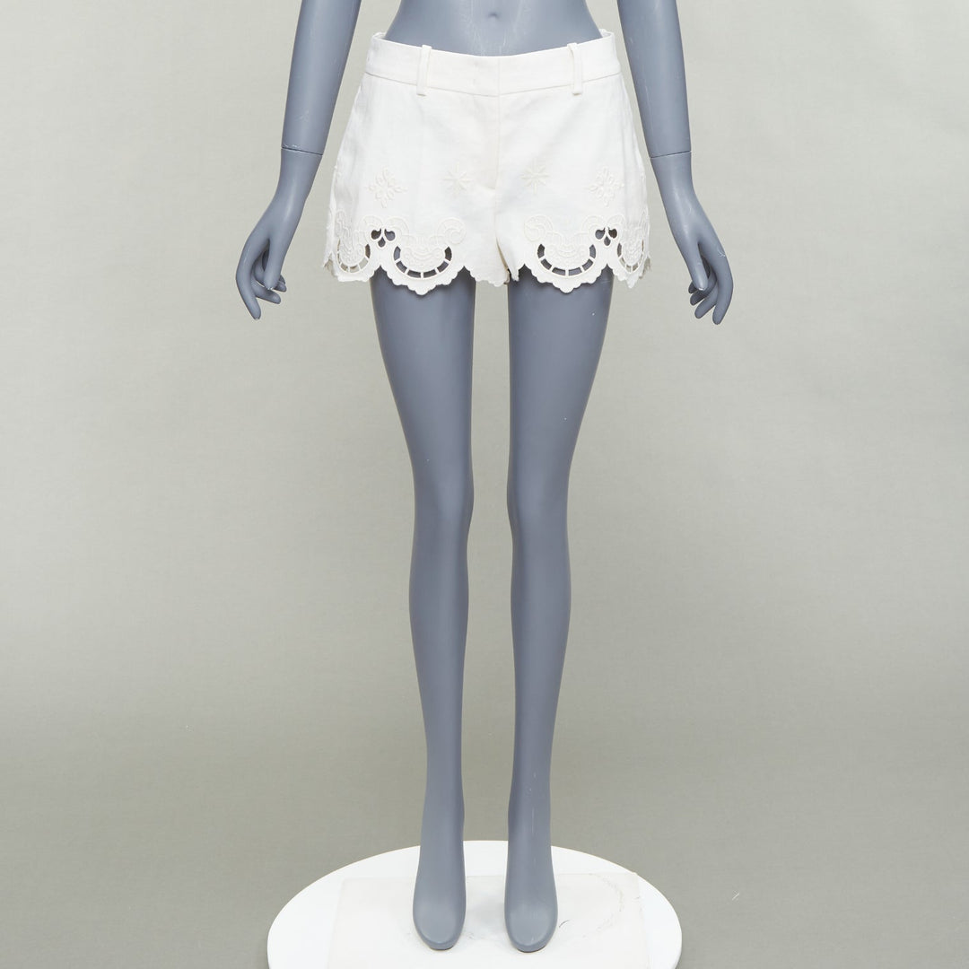ERMANNO SCERVINO 2020 cotton linen Sangallo embroidery scalloped shorts IT38 XS