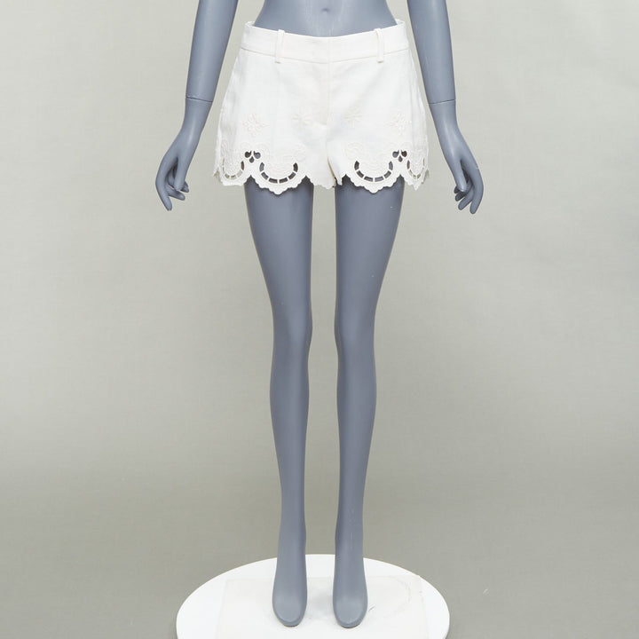 ERMANNO SCERVINO 2020 cotton linen Sangallo embroidery scalloped shorts IT38 XS