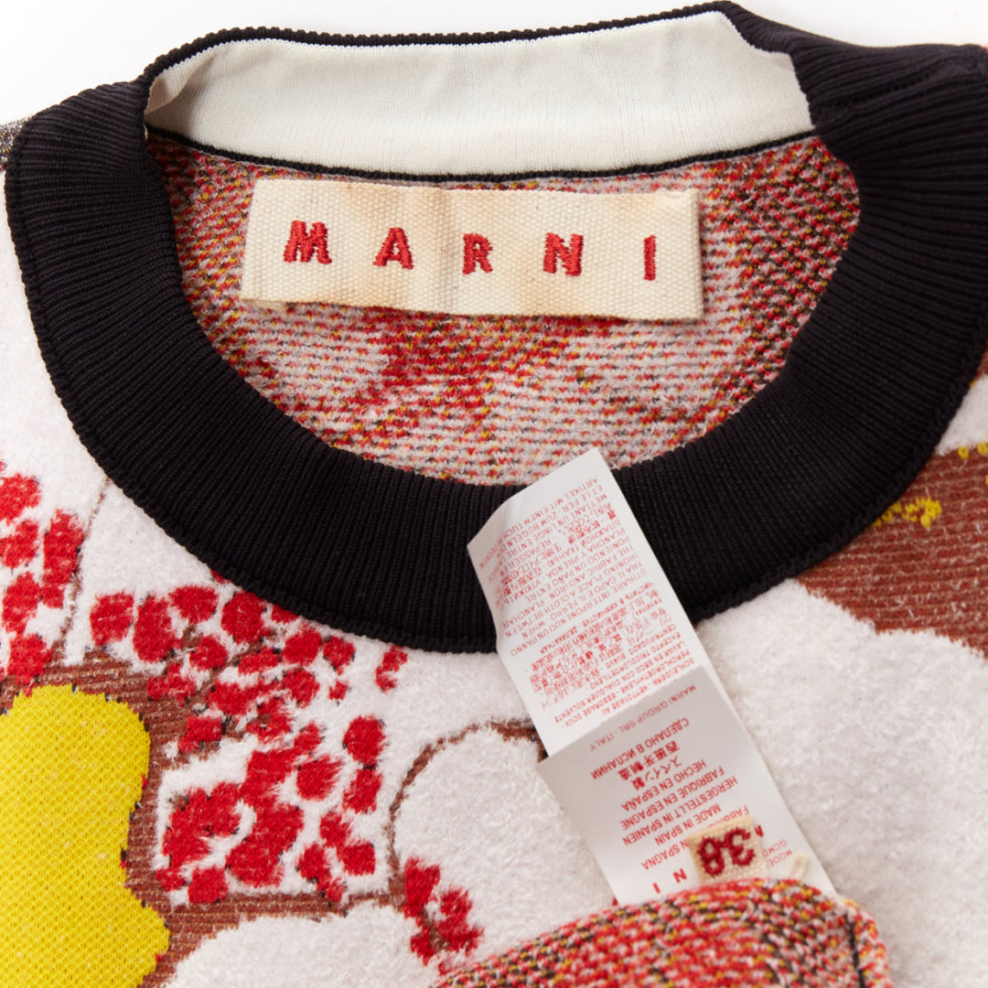 MARNI japanese blossom floral jacquard boxy knitted sweater top IT38 XS