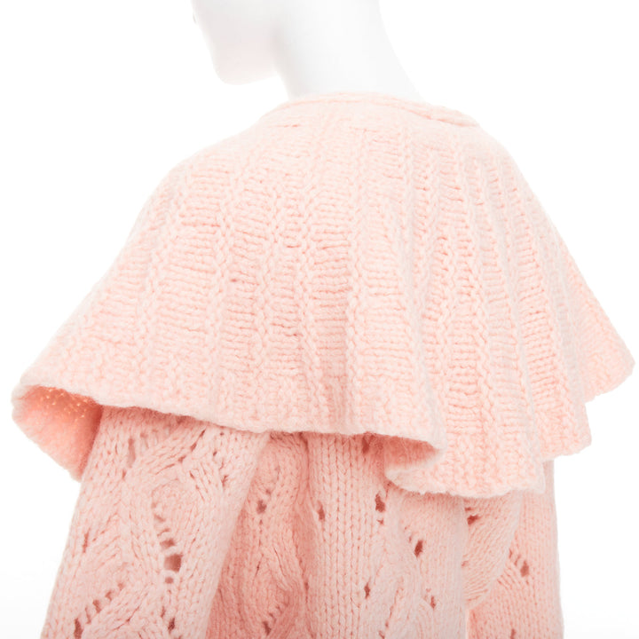 CHANEL 21B pink wool alpaca blend ruffle capelet sweater FR34 XS