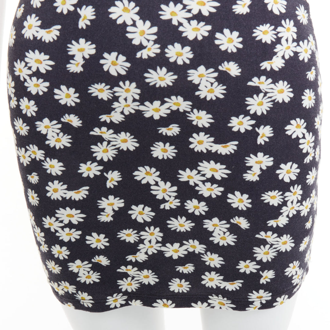 REFORMATION Becky black yellow tencel daisy print double layer mini dress XS