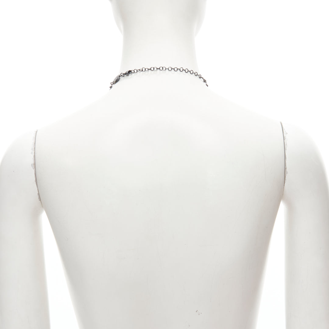 BABYLONE PARIS gunmetal crystal cross black beads rosary necklace