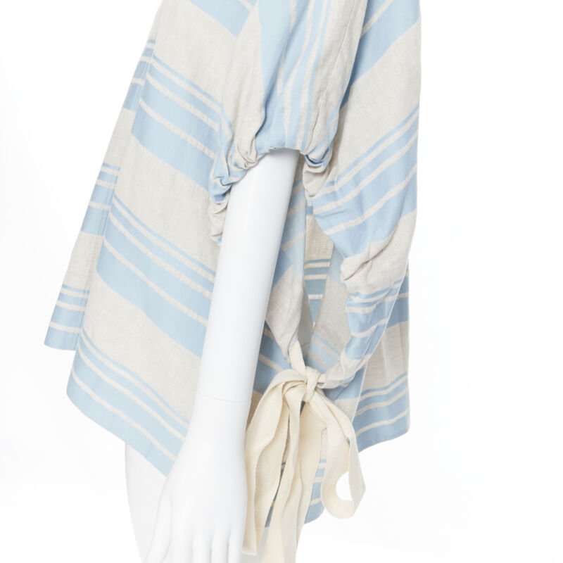 LEE MATTHEWS light grey blue striped linen cotton drawstring poncho top US0 XS
