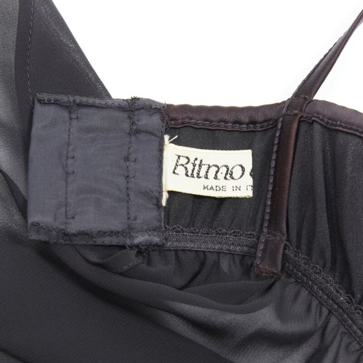 LA PERLA Vintage Ritmo Di Perla black sequins cupped bra sheer negligee top XS