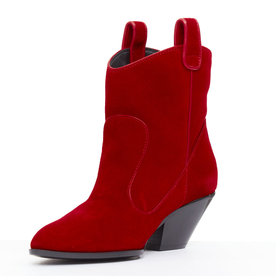 GIUSEPPE ZANOTTI Elna 55 red velvet leather cuban western cowboy boots EU36