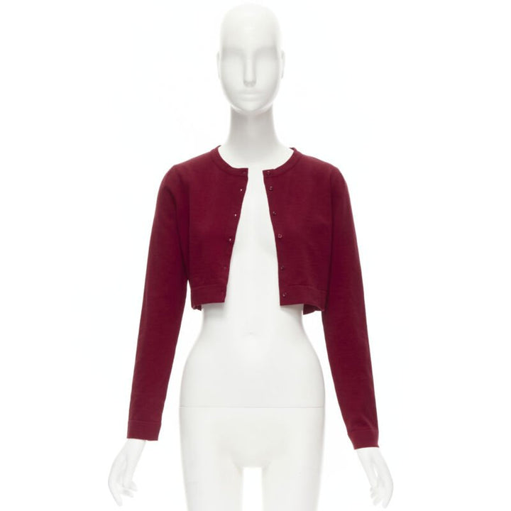 ALAIA Signature cropped stretch knit button cardigan Garance red FR38 S