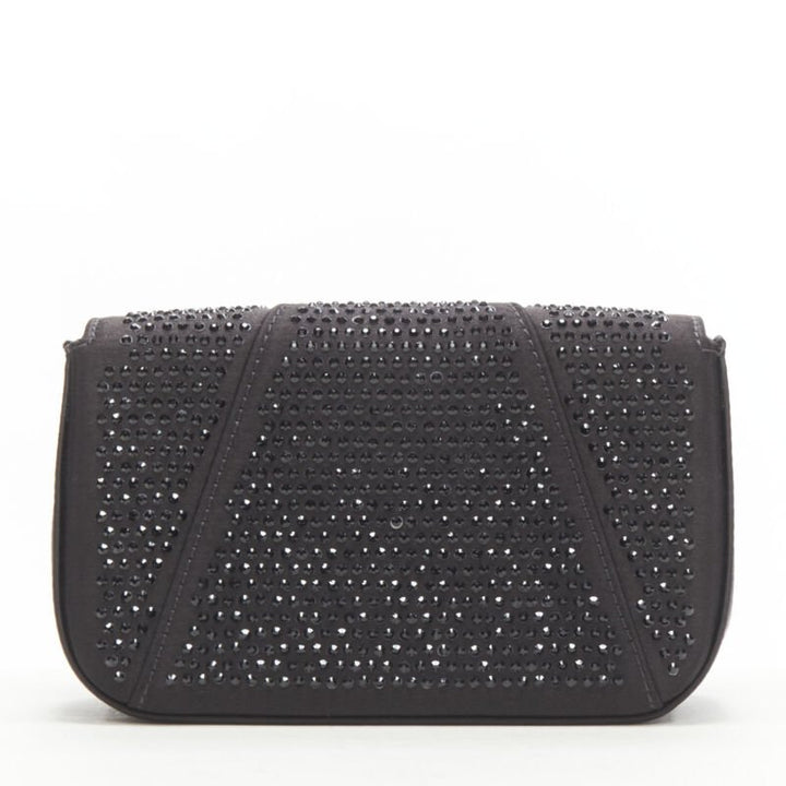 VERSACE Virtus Barocco black crystal embellished flap crossbody clutch bag