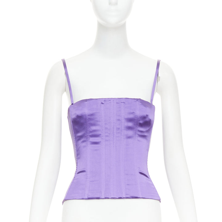 DOLCE GABBANA purple satin boned fitted spaghetti strap corset top IT40 S