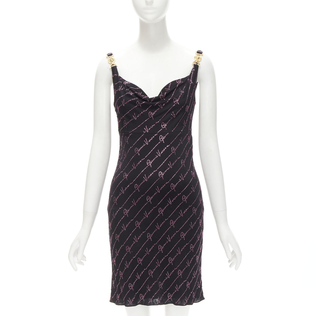 VERSACE Gianni Signature black pink crystal Medusa mini dress IT38 XS