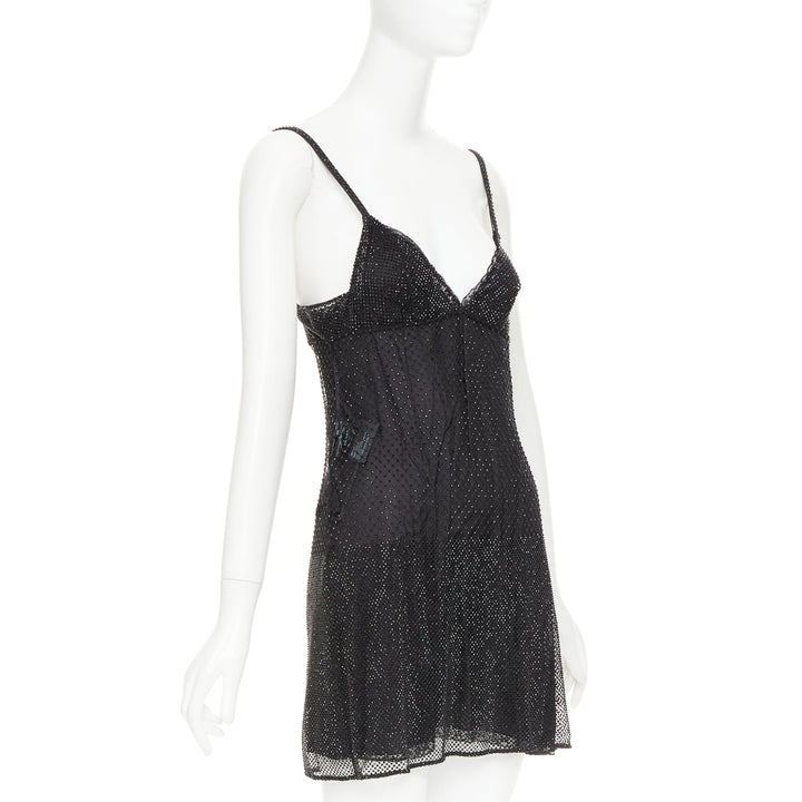 PRADA 2022 black rhinestone crystal degrade embellished mini slip dress IT40 S