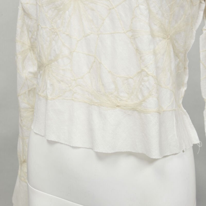 rare COMME DES GARCONS Vintage white linen floral web embroidery crop top S