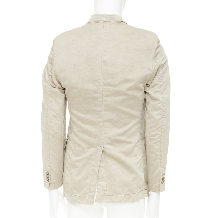 PRADA beige coated linen cotton flap pockets two button relaxed blazer IT48 M