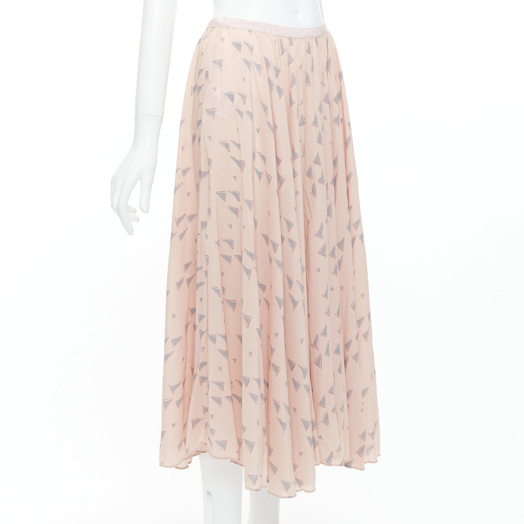 VALENTINO  100% silk dusty pink grey triangle print midi skirt UK8 S
