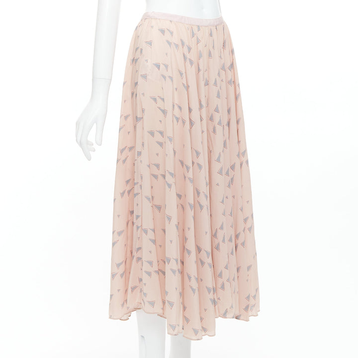 VALENTINO  100% silk dusty pink grey triangle print midi skirt UK8 S