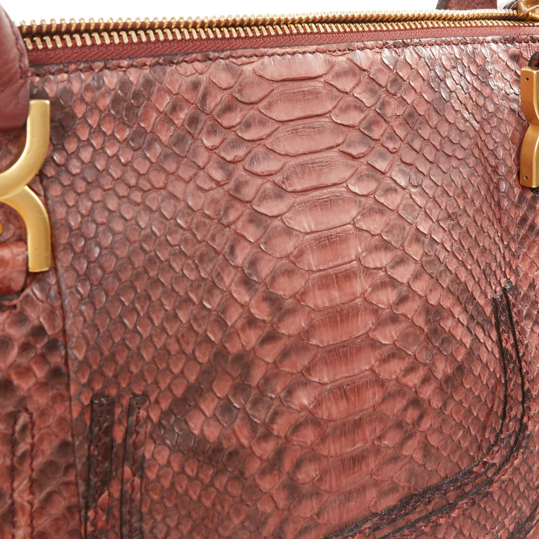 CHLOE Marcie Medium reddish brown snakeskin gold hardware satchel handbag