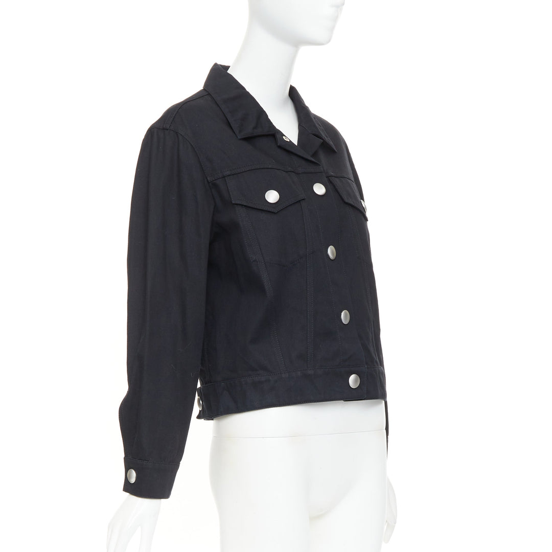 MIU MIU Resort 2016 yellow sequin applique black denim trucker jacket IT36 XS