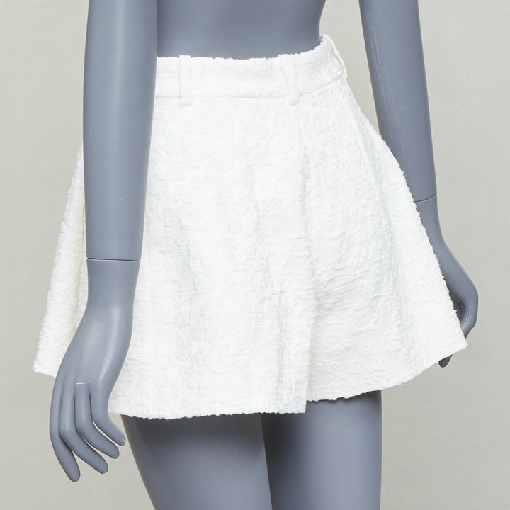 THE MANNEI cream floral cotton jacquard high waisted flare shorts IT36 XXS