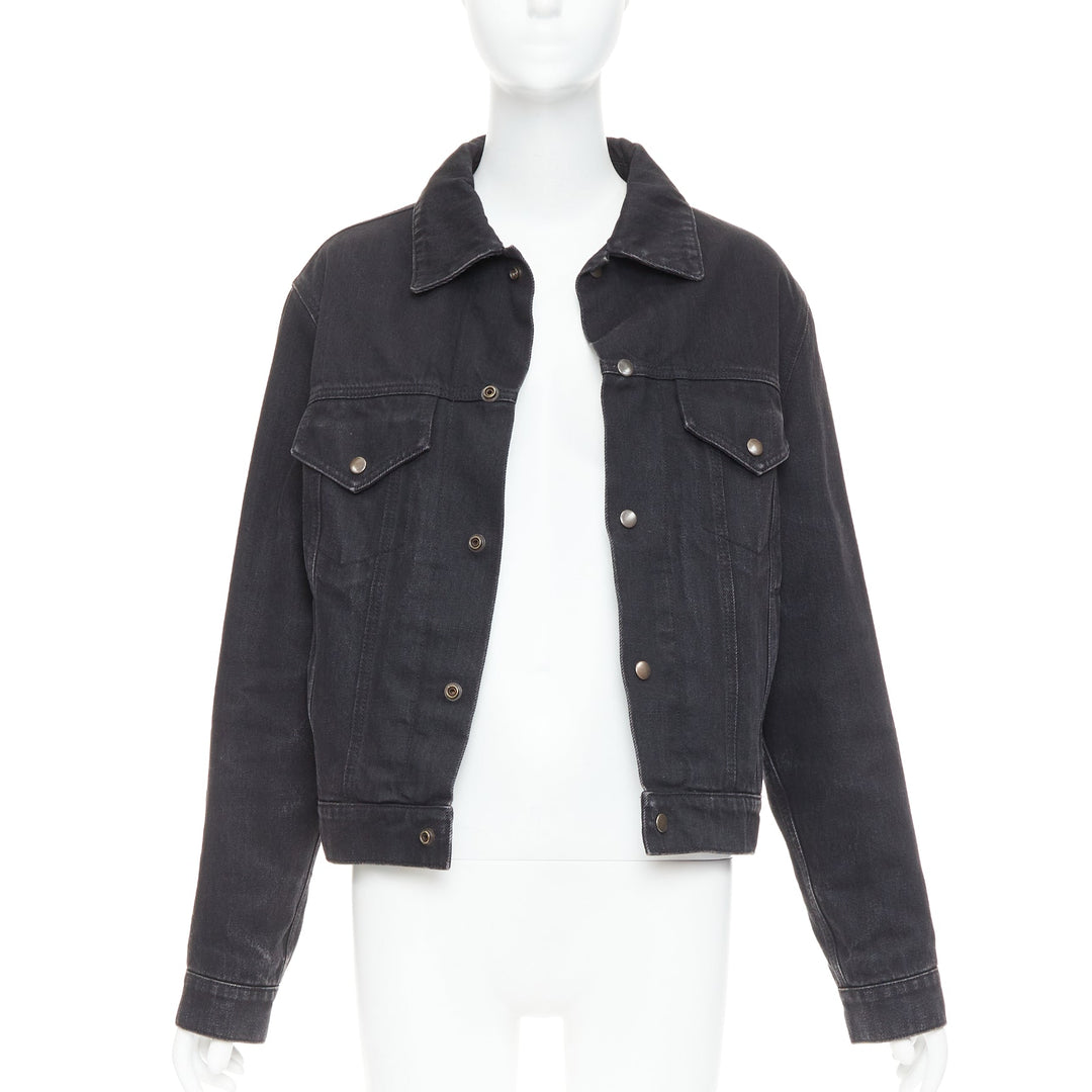 SAINT LAURENT 2018 black classic washed denim snap buttons trucker jacket M