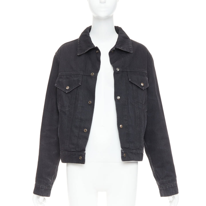 SAINT LAURENT 2018 black classic washed denim snap buttons trucker jacket M