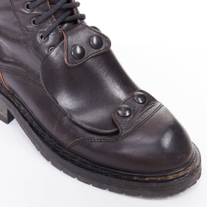 rare ANN DEMEULEMEESTER black leather snap button panels tall combat boots EU36