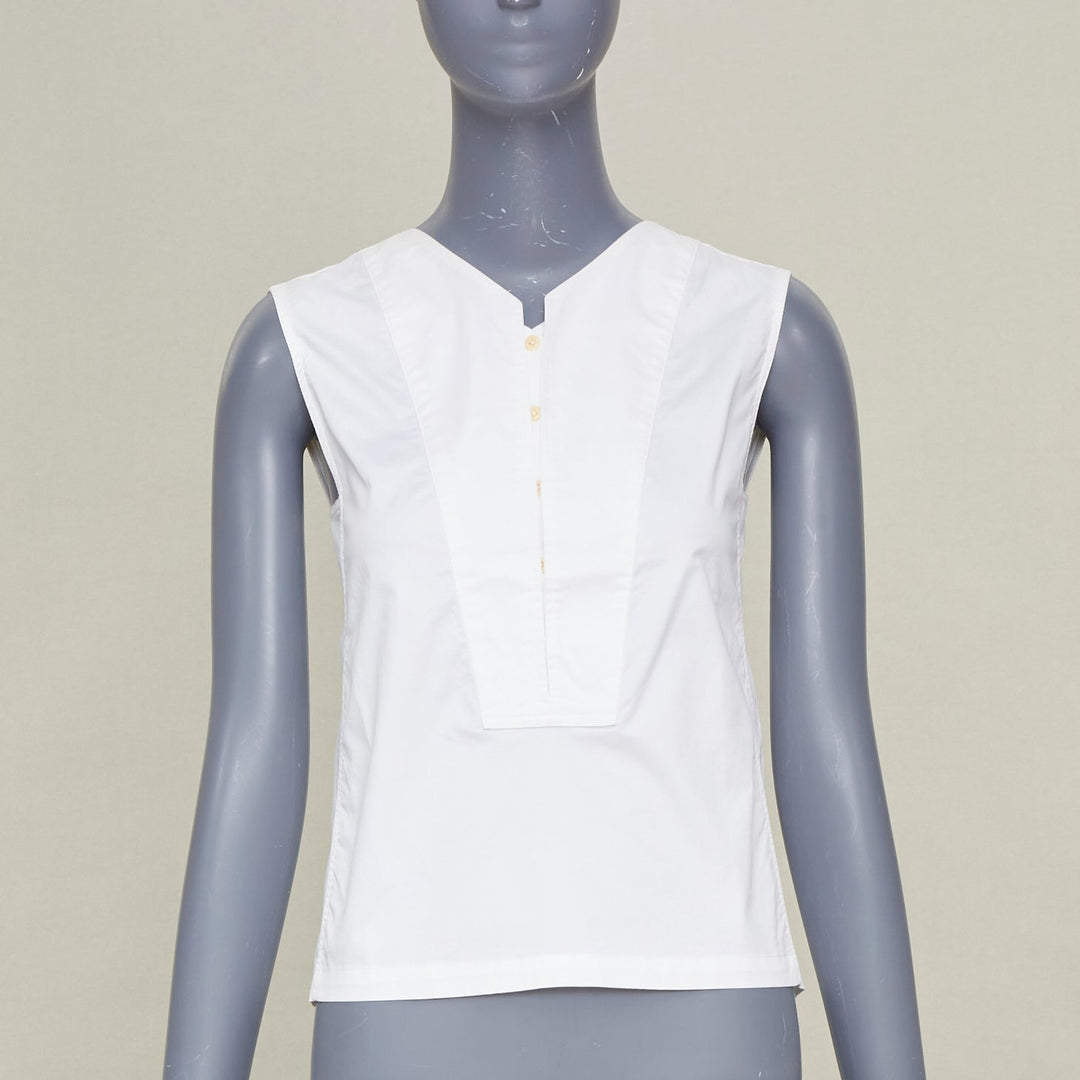 LEMAIRE 2020 Bib Panel Split Neck optical white cotton blend minimal top FR34 XS