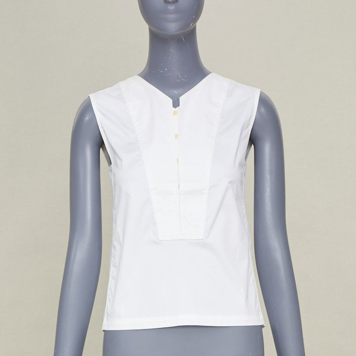 LEMAIRE 2020 Bib Panel Split Neck optical white cotton blend minimal top FR34 XS