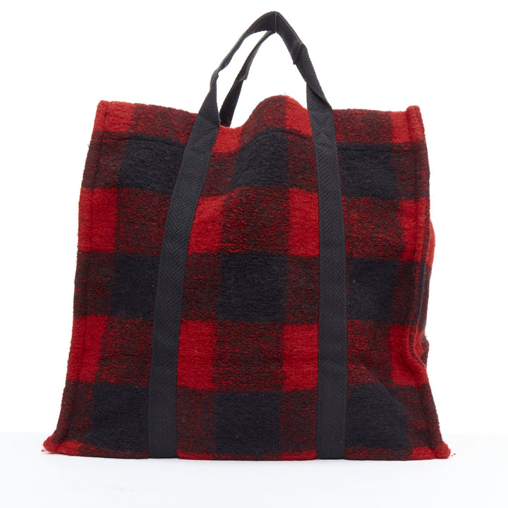 ISABEL MARANT ETOILE Rusty red black tartan plaid wool tote bag