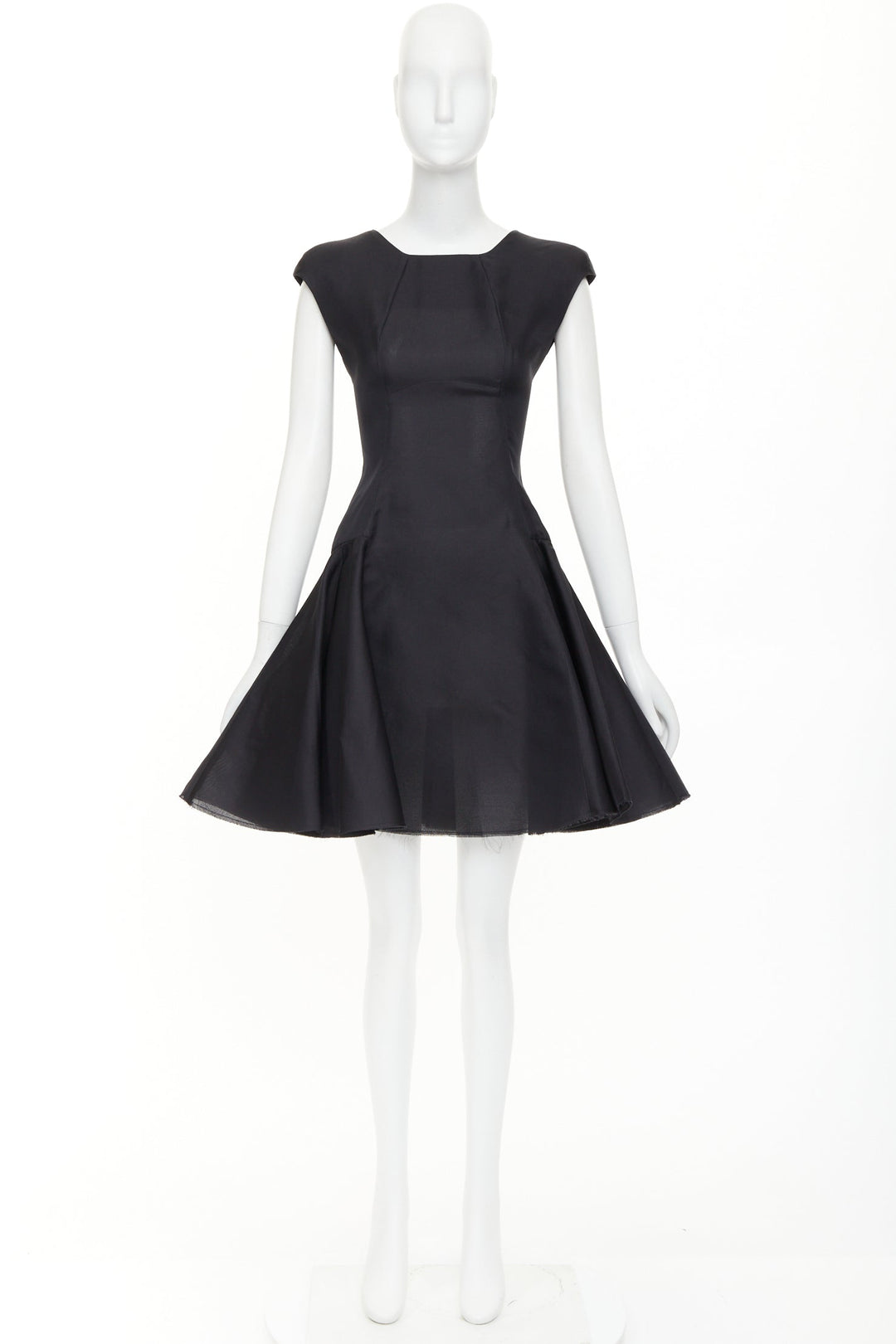 VICTORIA BECKHAM black tailored cap sleeve structured fit flare dress UK12 L