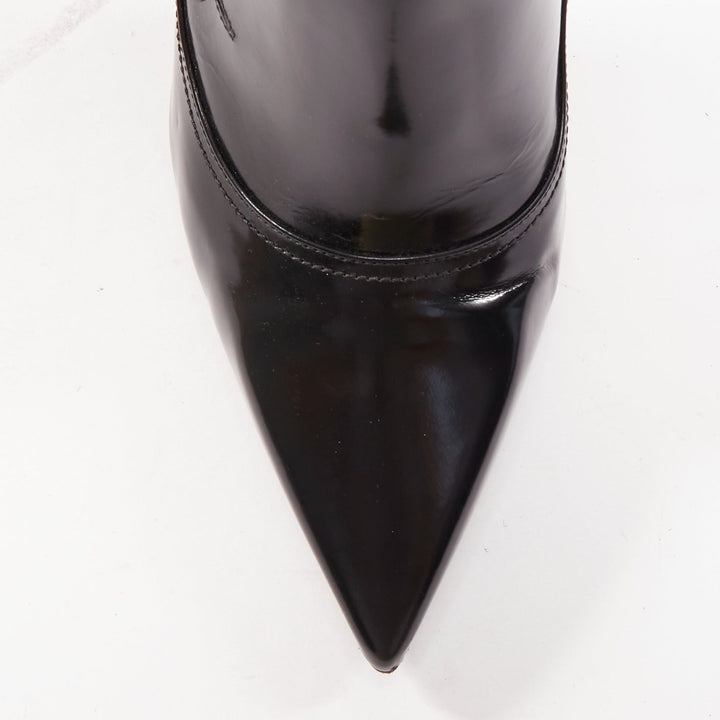 ALEXANDER MCQUEEN Victorian black leather silver pin heel pointy boots EU38