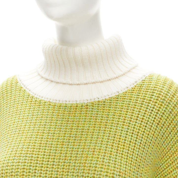 TIBI 100% merino wool lime yellow contrast rolled turtleneck sweater M/L