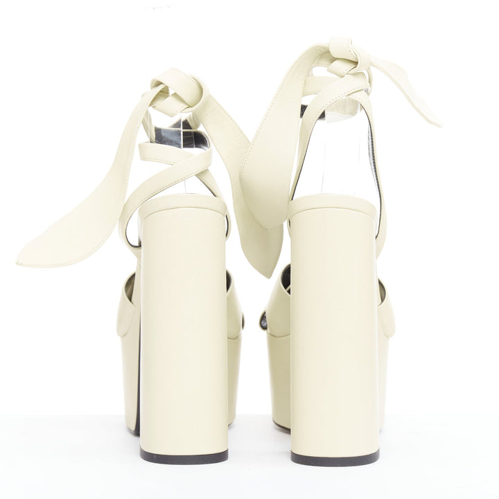 SAINT LAURENT Vendome Nappa Bianca 85 cream leather platform sandals EU37.5