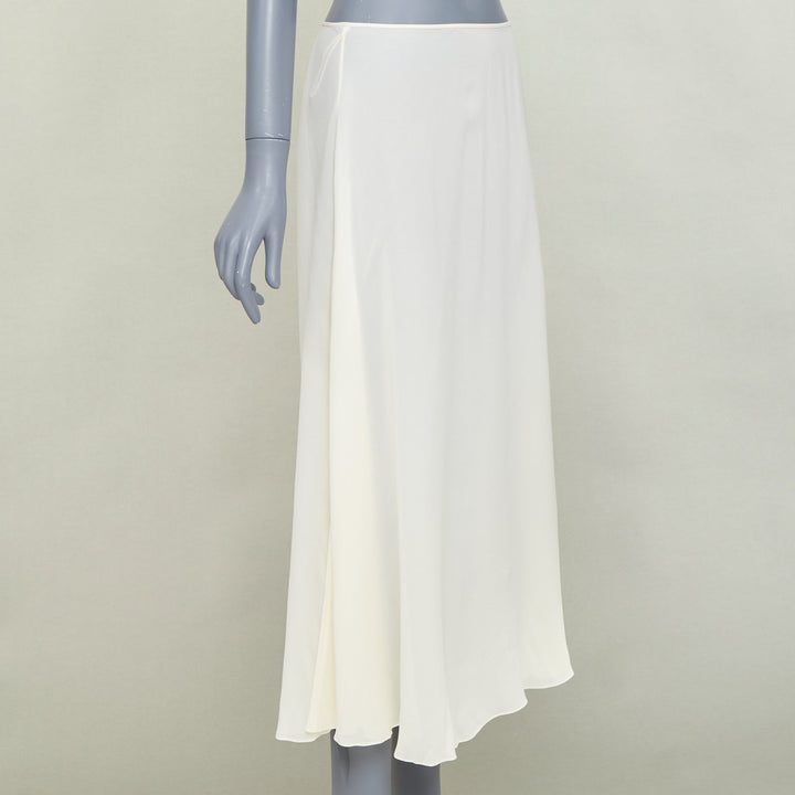 CHRISTIAN DIOR 100% silk ivory semi sheer  A-line slip lining midi skirt FR38 M