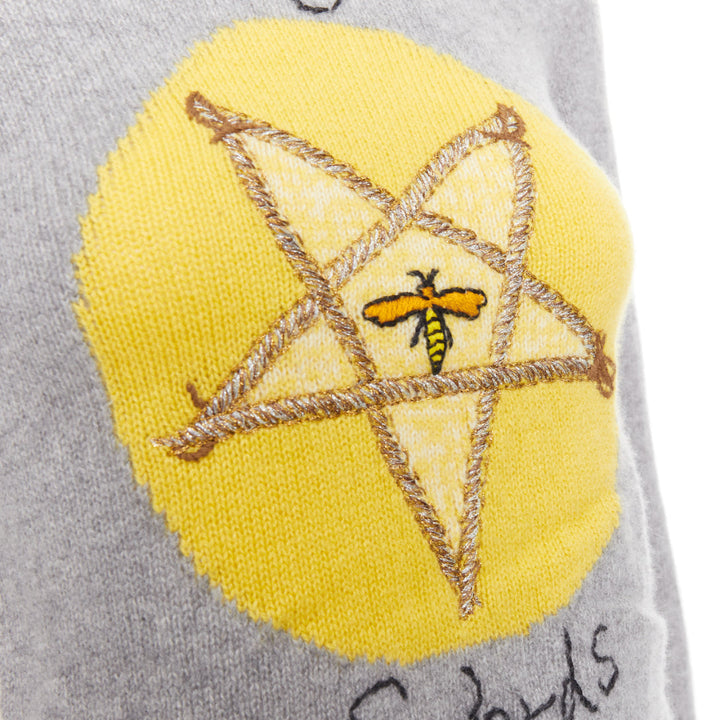 CHRISTIAN DIOR 100% cashmere 5 Swords grey yellow embroidered sweater  FR34 XS