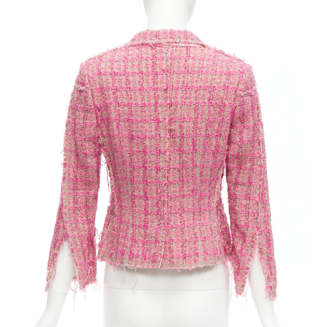JUNYA WATANABE 2008 pink distressed tweed fitted cropped jacket S