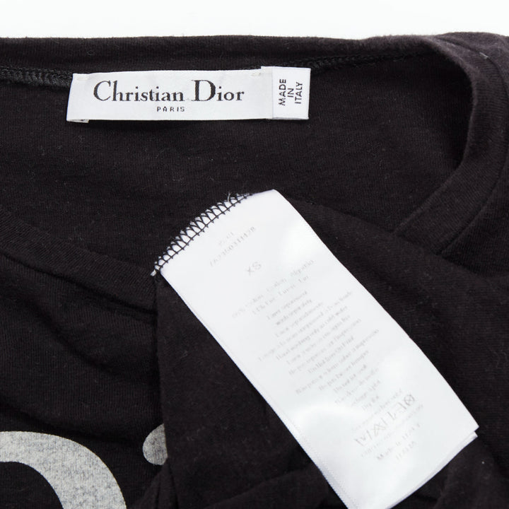 CHRISTIAN DIOR Addict black cotton linen grey speckle logo print tshirt XS