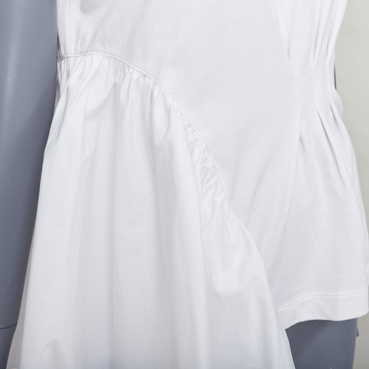 DRIES VAN NOTEN white cotton ruffle side ribbed neck fitted tshirt XS