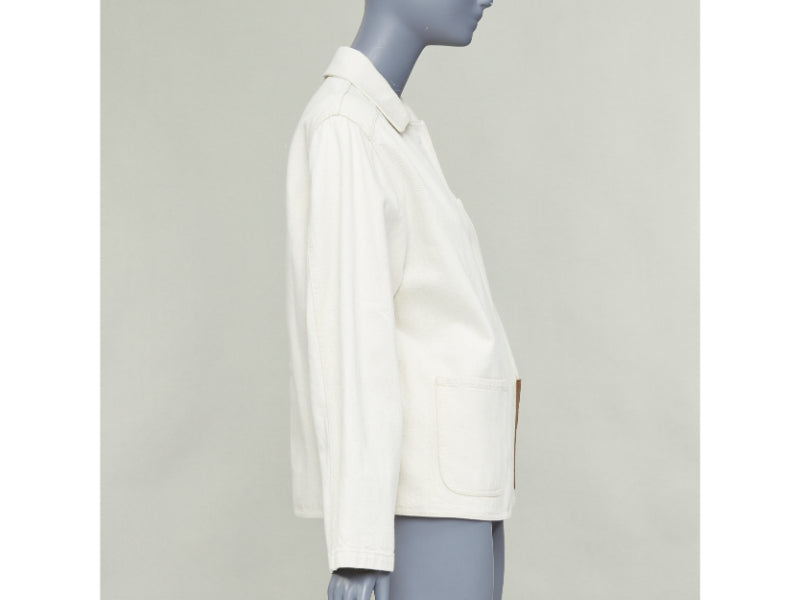 LOEWE JW ANDERSON Anagram brown leather pocket cotton linen work jacket FR34