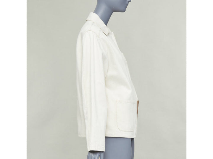 LOEWE JW ANDERSON Anagram brown leather pocket cotton linen work jacket FR34