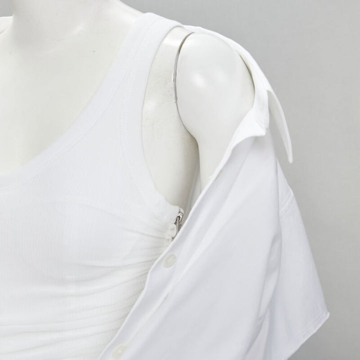 ALEXANDER WANG white illusion ribbed tank top wrap oversized shirt layered top S