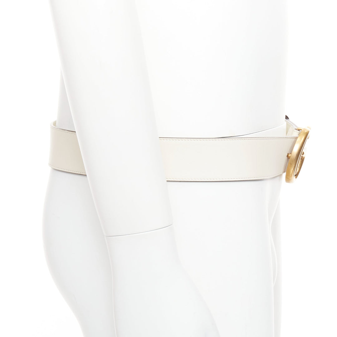 GUCCI Marmont gold GG buckle cream cowhide leather wide belt 95cm