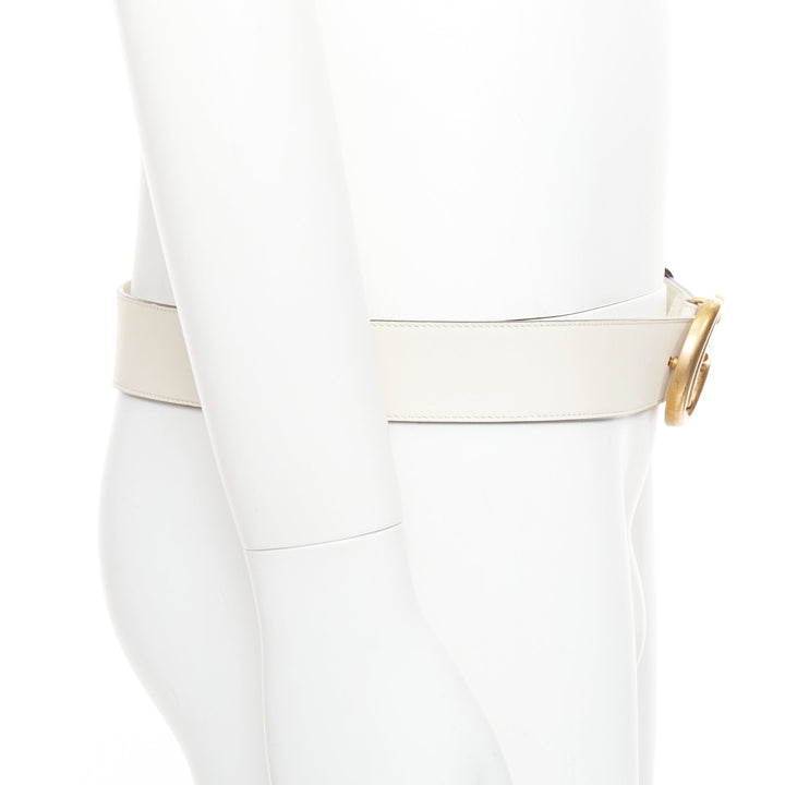 GUCCI Marmont gold GG buckle cream cowhide leather wide belt 95cm