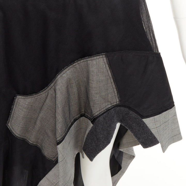 MONSE black nylon tulle wool glen plaid deconstructed asymmetric skirt US0 XS