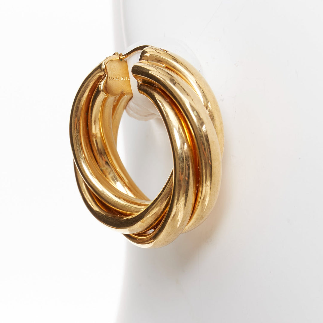 OLD CELINE Phoebe Philo Trinity Twist Swirl gold tone brass hoop earrings Pair