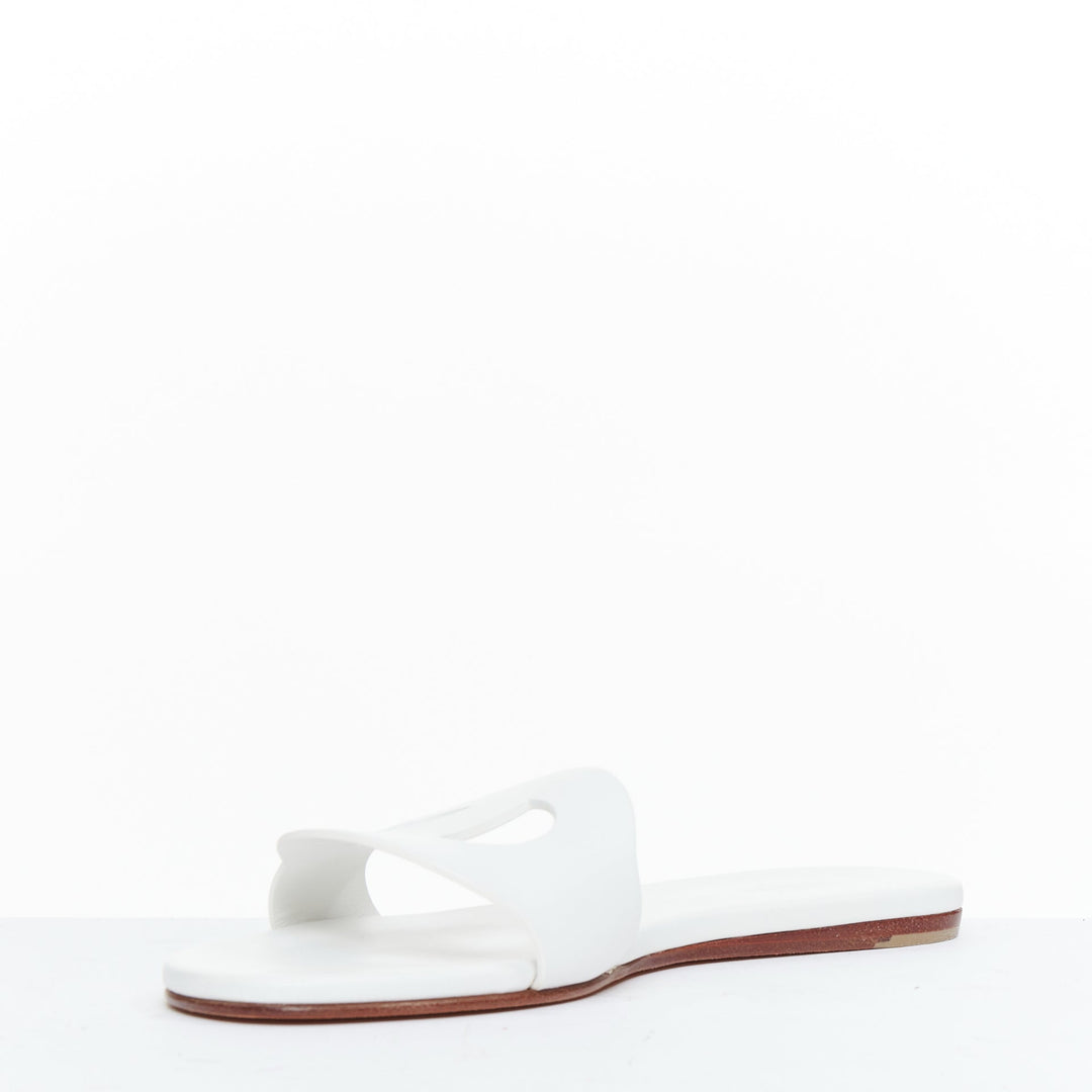 HERMES Lisboa Chaine d'Ancre white leather cut out flat sandal slippers EU37.5