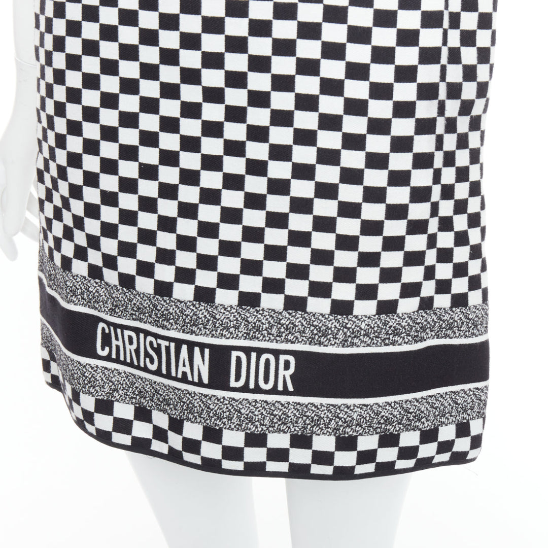 CHRISTIAN DIOR 2018 black white checkered logo mini shift dress FR34 XS