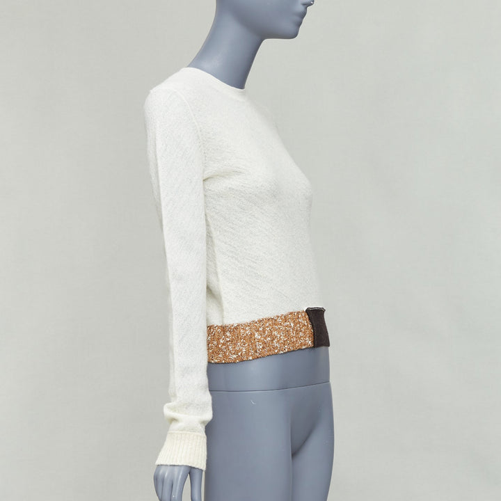 OLD CELINE Phoebe Philo cream black wool colorblock hem sweater XS