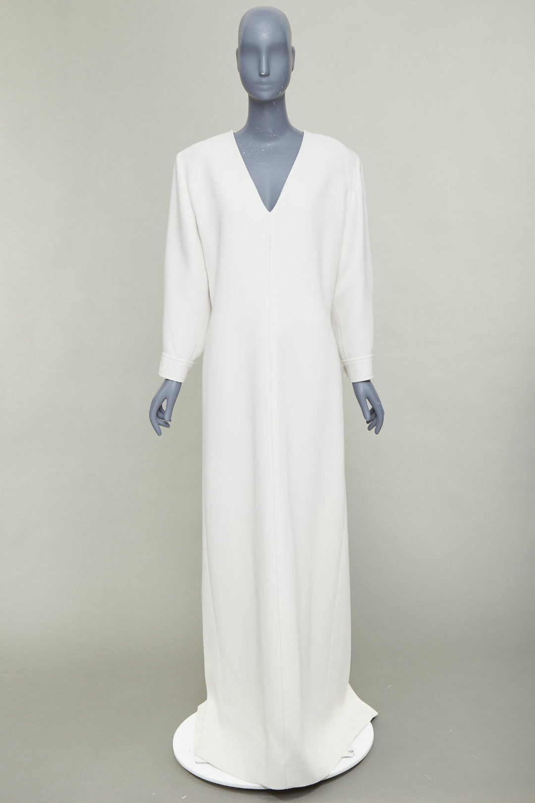 SAINT LAURENT 2022 Runway Bridal off-white wool Power shoulder maxi gown FR42 XL