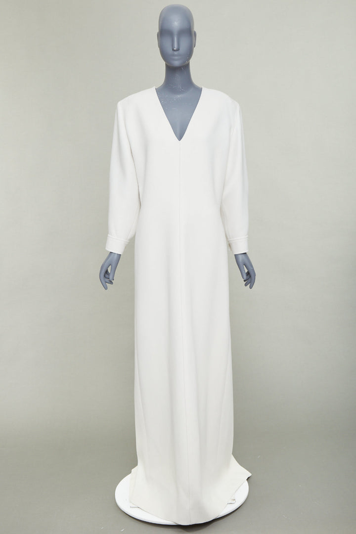 SAINT LAURENT 2022 Runway Bridal off-white wool Power shoulder maxi gown FR42 XL