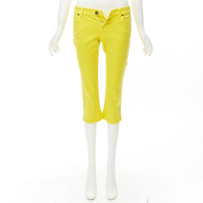 GUCCI Vintage Y2K yellow GG logo embroidery patent tag knee length jeans IT38 XS